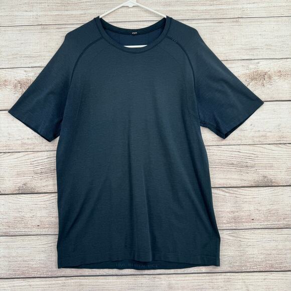 Lululemon Live in Practice Performance T-Shirt Mens Large Blue Stretch - Picture 1 of 9